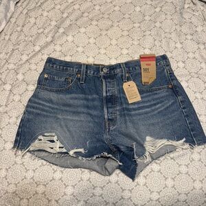 Levi’s 501 Cut Off Distressed Denim Shorts High Rise Dark Wash Women’s 31 NWT